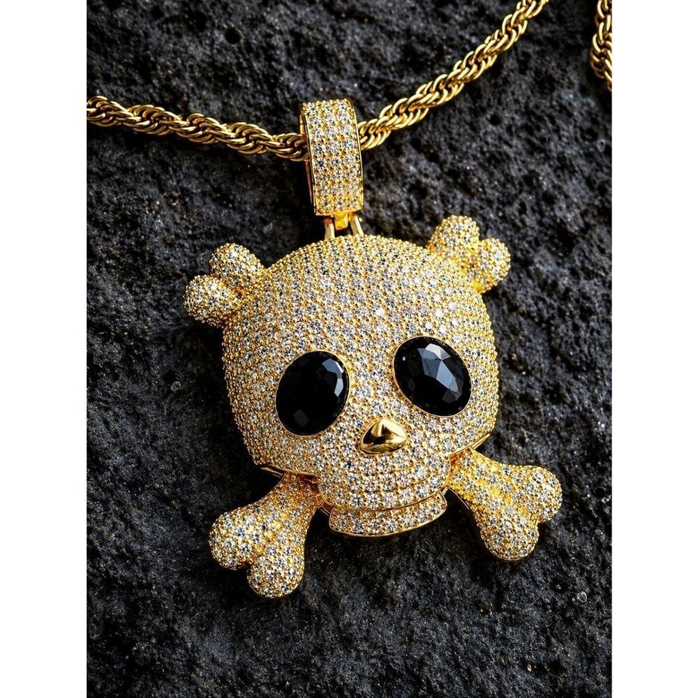 14k Gold Plated Skull and Bones Necklace